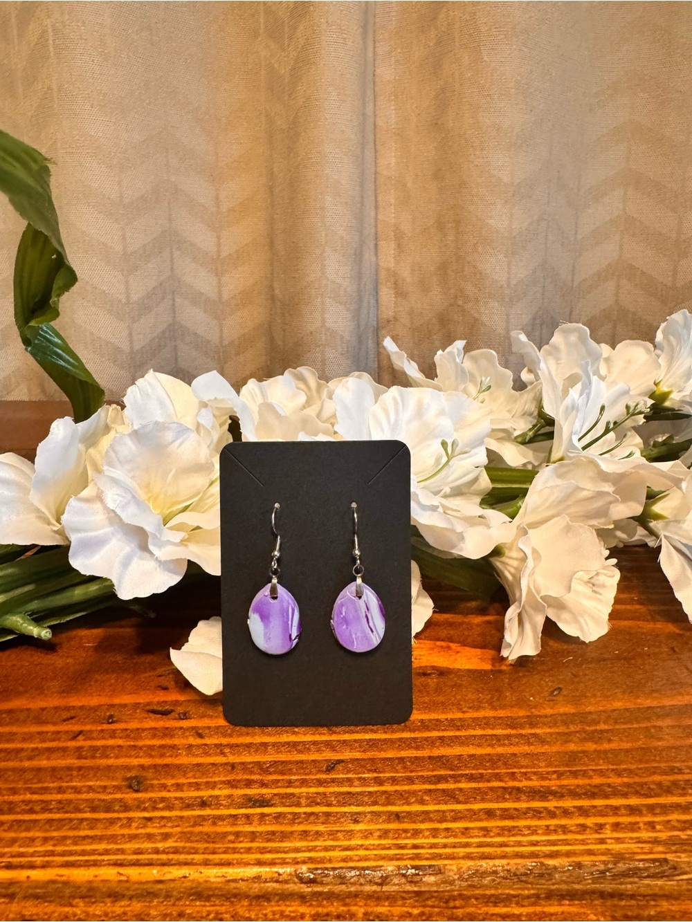 Handmade Purple/Blue Marble Teardrop Earrings - Women Jewelry